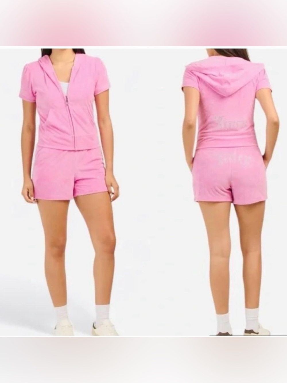 Juicy Couture Bling Terry Shortie Set Hoodie & Shorts Size XL